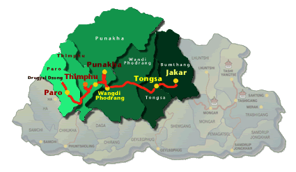 Bhutan tour map