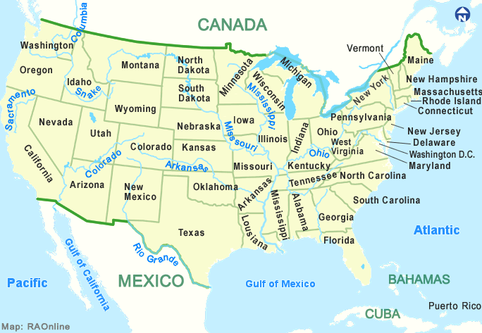 Raonline Edu Geografie Karten Amerika U S A Vereinigte Staaten Von Amerika